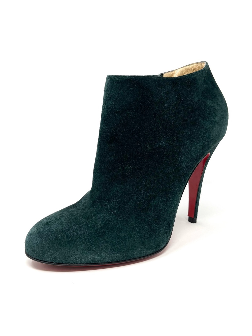 Christian Louboutin Belle 100 Dark Green Suede Ankle Boots Booties Heels 37.5